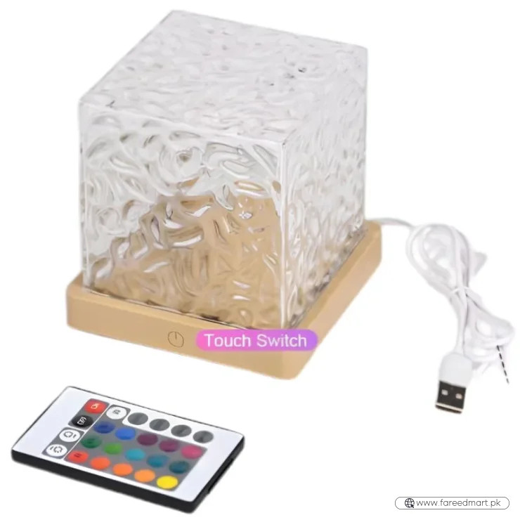 16 Colors Crystal Cube Ambient Light | RGB Water Ripple Lamp Projector with Remote Control | Dynamic Underwater Effect Mood Light for Bedroom, Living Room & Home Decor