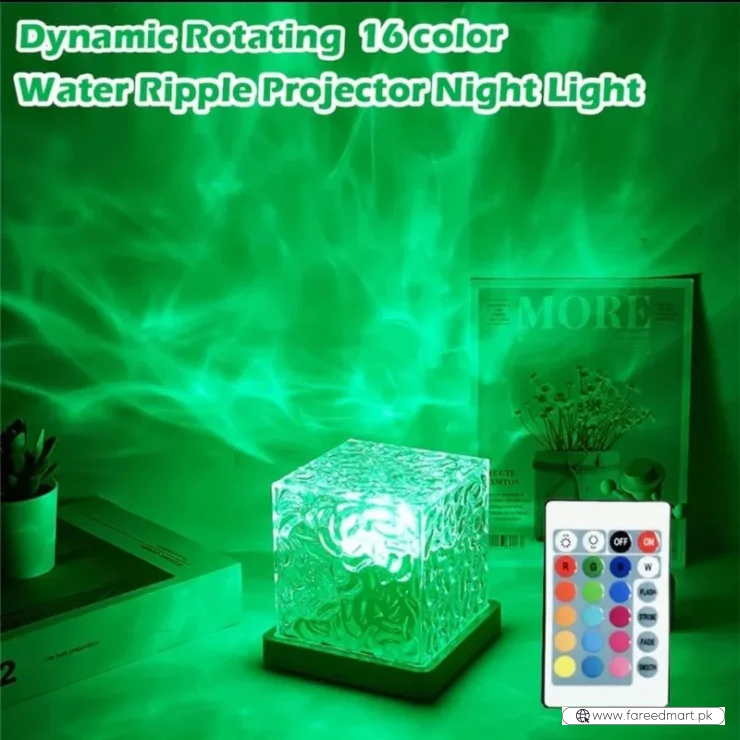 16 Colors Crystal Cube Ambient Light | RGB Water Ripple Lamp Projector with Remote Control | Dynamic Underwater Effect Mood Light for Bedroom, Living Room & Home Decor