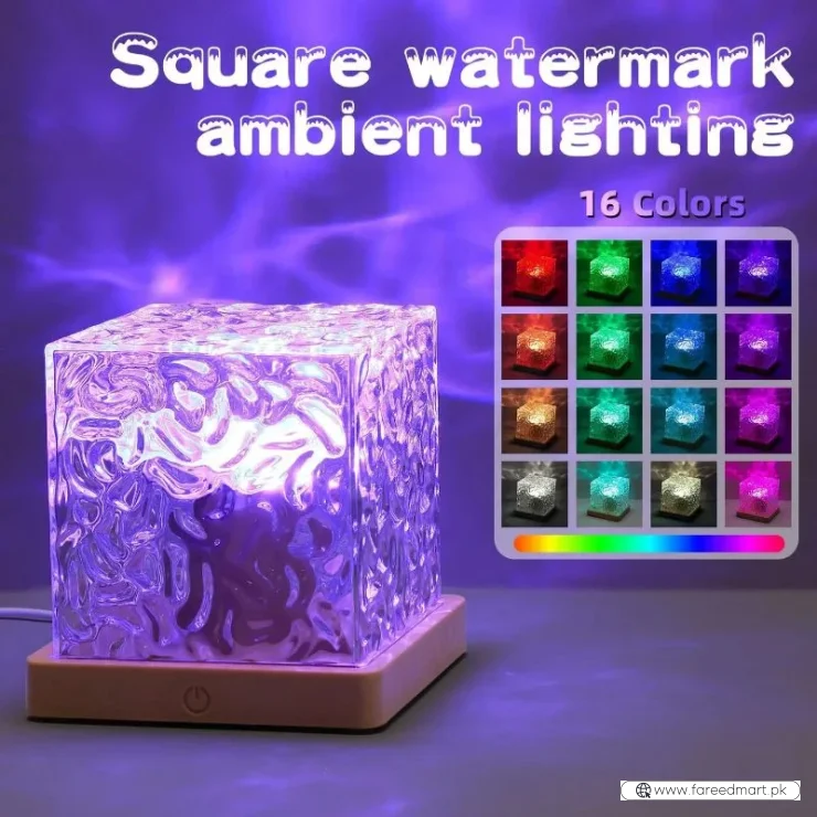 16 Colors Crystal Cube Ambient Light | RGB Water Ripple Lamp Projector with Remote Control | Dynamic Underwater Effect Mood Light for Bedroom, Living Room & Home Decor
