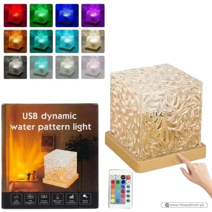 16 Colors Crystal Cube Ambient Light | RGB Water Ripple Lamp Projector with Remote Control | Dynamic Underwater Effect Mood Light for Bedroom, Living Room & Home Decor