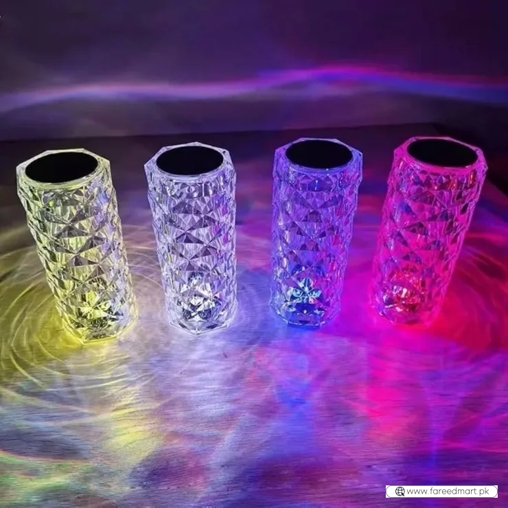 16 Colors Diamond Rose Crystal Touch Lamp | USB Rechargeable Bedside Lamp with Remote