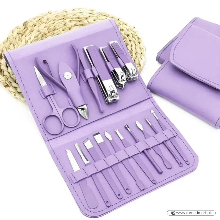 16 Pcs Stainless Steel Manicure & Pedicure Set | Travel Grooming Kit with Leather Case
