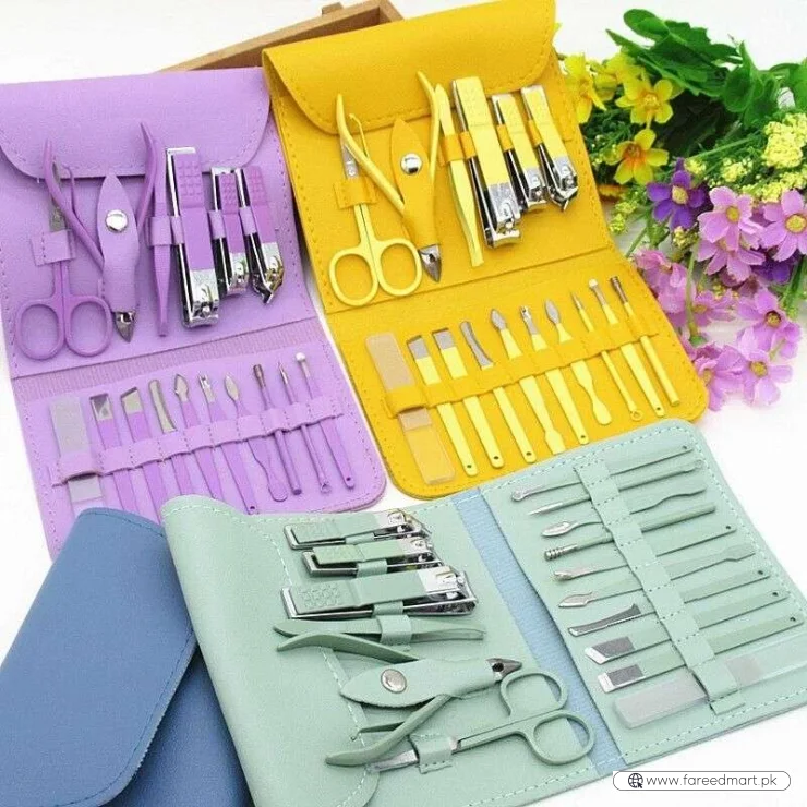 16 Pcs Stainless Steel Manicure & Pedicure Set | Travel Grooming Kit with Leather Case