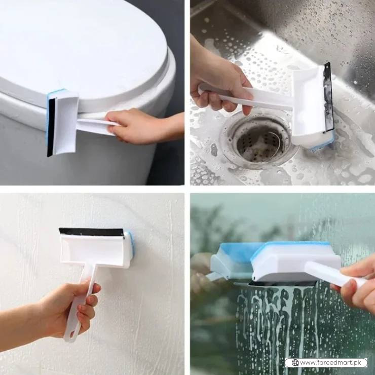 2-in-1 Foam Window Wiper & Glass Cleaner | Rubber Squeegee with Foam Sponge | Car Windshield, Mirror & Kitchen Glass Cleaning Brush
