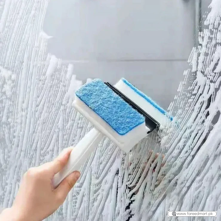 2-in-1 Foam Window Wiper & Glass Cleaner | Rubber Squeegee with Foam Sponge | Car Windshield, Mirror & Kitchen Glass Cleaning Brush