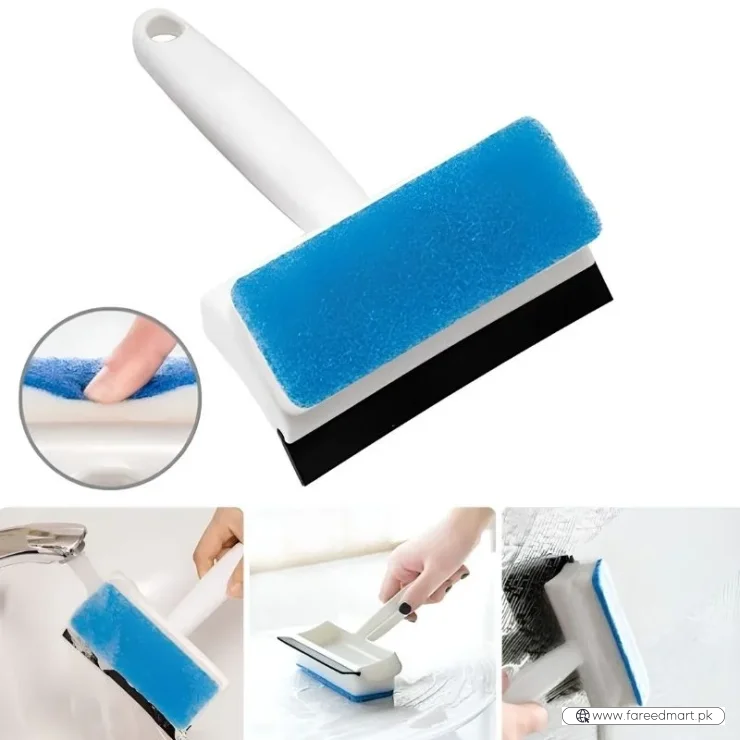 2-in-1 Foam Window Wiper & Glass Cleaner | Rubber Squeegee with Foam Sponge | Car Windshield, Mirror & Kitchen Glass Cleaning Brush