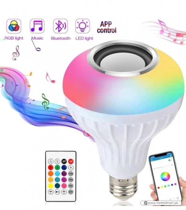 2-in-1 Smart LED Bulb with Bluetooth Speaker | RGB Color Light + Remote Control