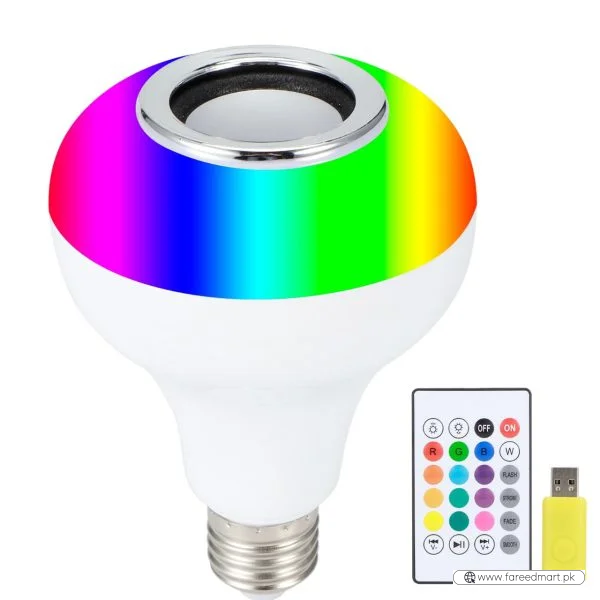 2-in-1 Smart LED Bulb with Bluetooth Speaker | RGB Color Light + Remote Control