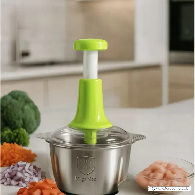 2L Manual Food Chopper | Stainless Steel Bowl & 4 Sharp Blades