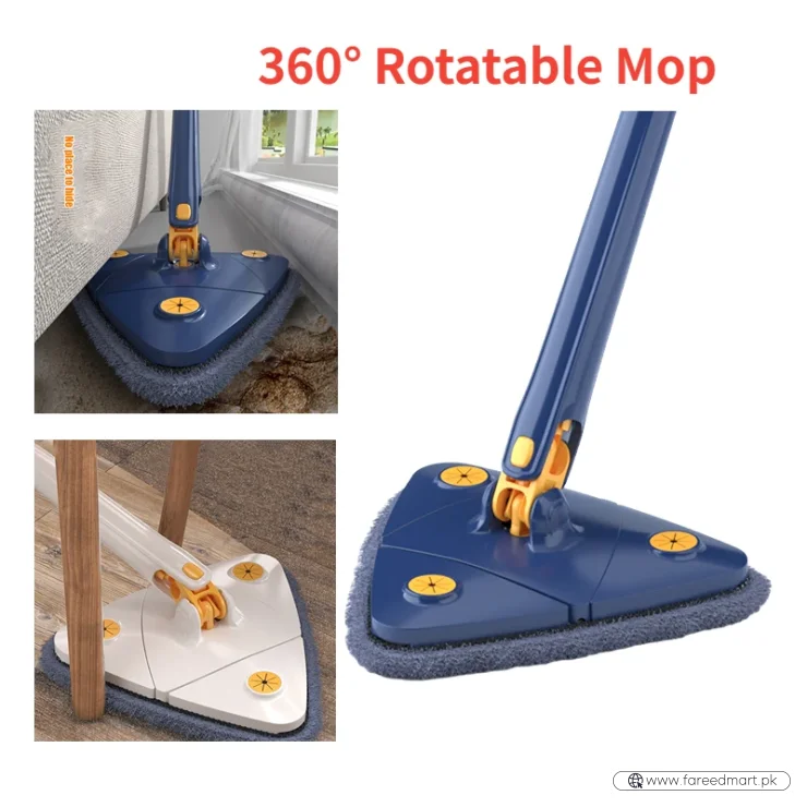 360° Twist Rotatable Triangle Mop with Long Handle Auto Squeeze Design for Floor, Wall, and Ceiling Cleaning