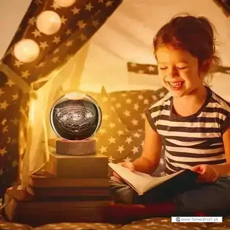 3D Galaxy Space Crystal Ball Night Light with Wooden LED Stand | USB Decorative Table Lamp | Random Designs
