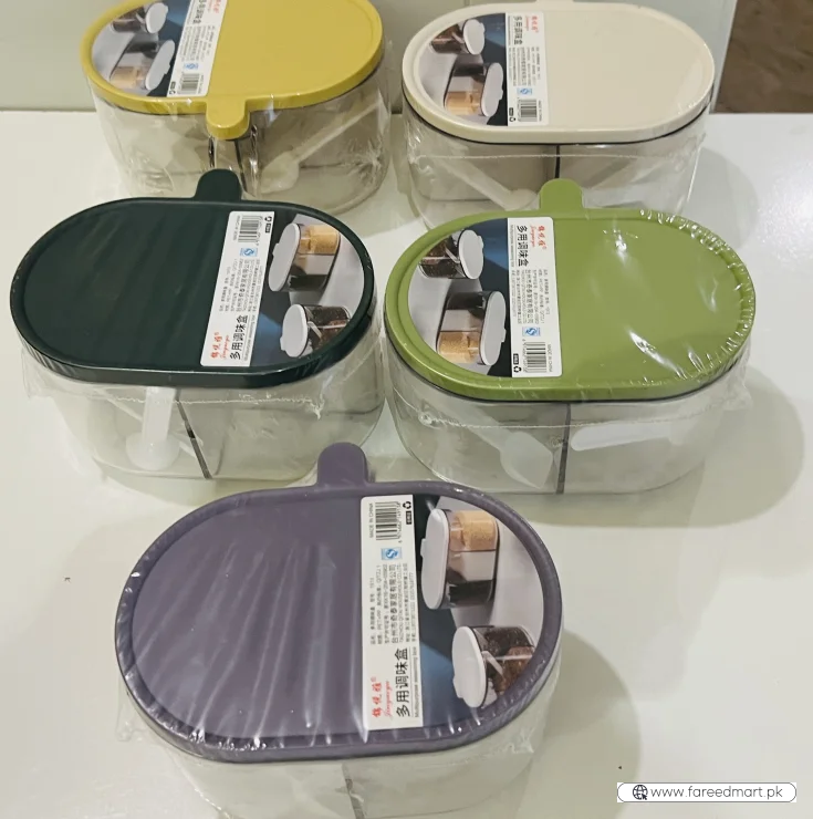 4 Compartments Spice Box | Masala Storage Box | Plastic Kitchen Organizer | Leak-Proof & Reusable
