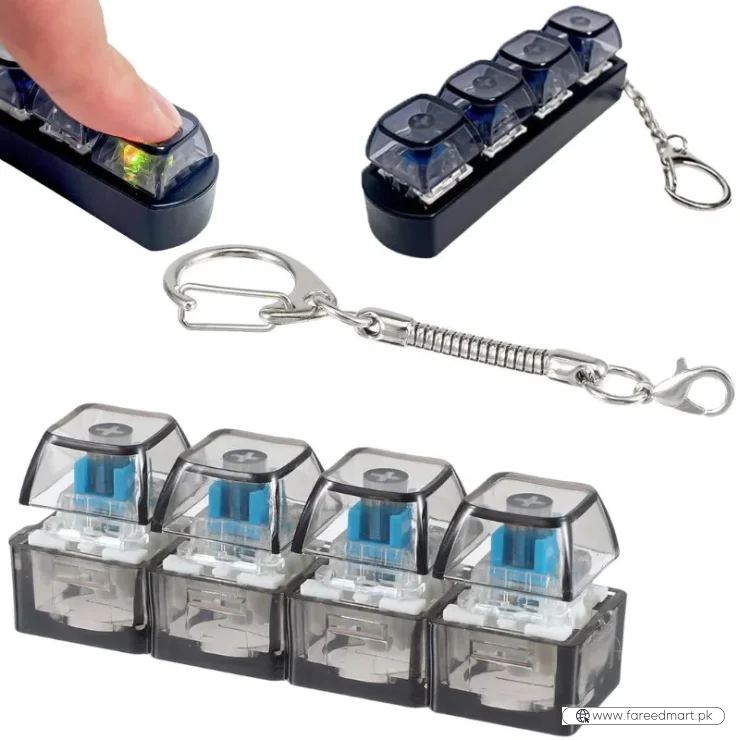 4-Key Mechanical Keyboard Clicker Keychain | Portable Mechanical Switch Fidget Toy | Stress Relief Finger Clicker | Tactile Keyboard Keychain with light  | Random Color