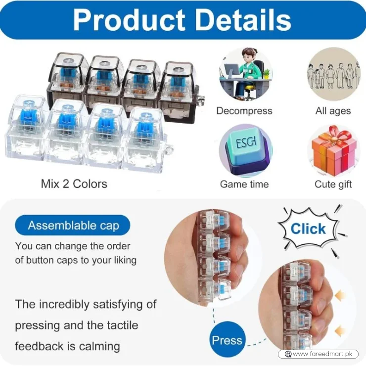 4-Key Mechanical Keyboard Clicker Keychain | Portable Mechanical Switch Fidget Toy | Stress Relief Finger Clicker | Tactile Keyboard Keychain with light  | Random Color