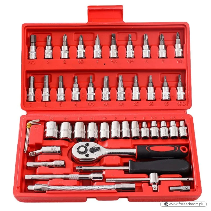 46-Piece Socket Wrench Set  | Complete Ratchet Socket & Screwdriver Bit Tool Kit | Chrome Vanadium Steel Repair Tool Set with Storage Case