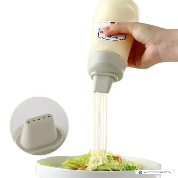 5 Hole Squeeze Sauce Bottle | Refillable Condiment Dispenser with Lid | Multipurpose Ketchup & Hot Sauce Bottle for Kitchen | Black Cap