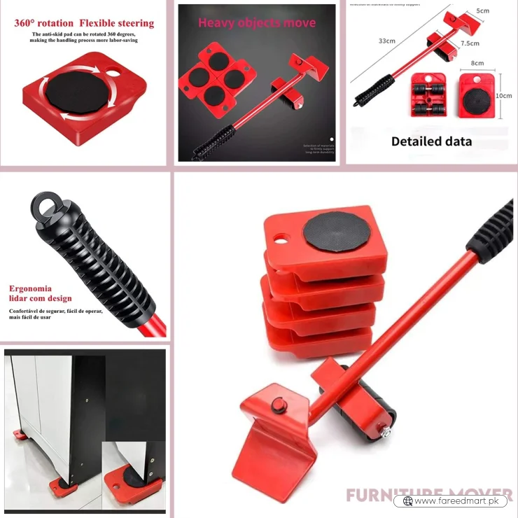 5-in-1 Heavy Furniture Mover Tool Set with Lifter & 360° Rollers