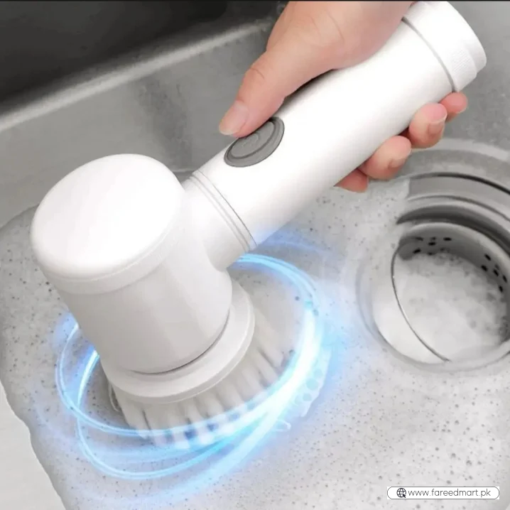 5-in-1 Rechargeable Magic Brush | Handheld Electric Scrubber | 360° Rotating with 3 Replaceable Multipurpose Brush Heads