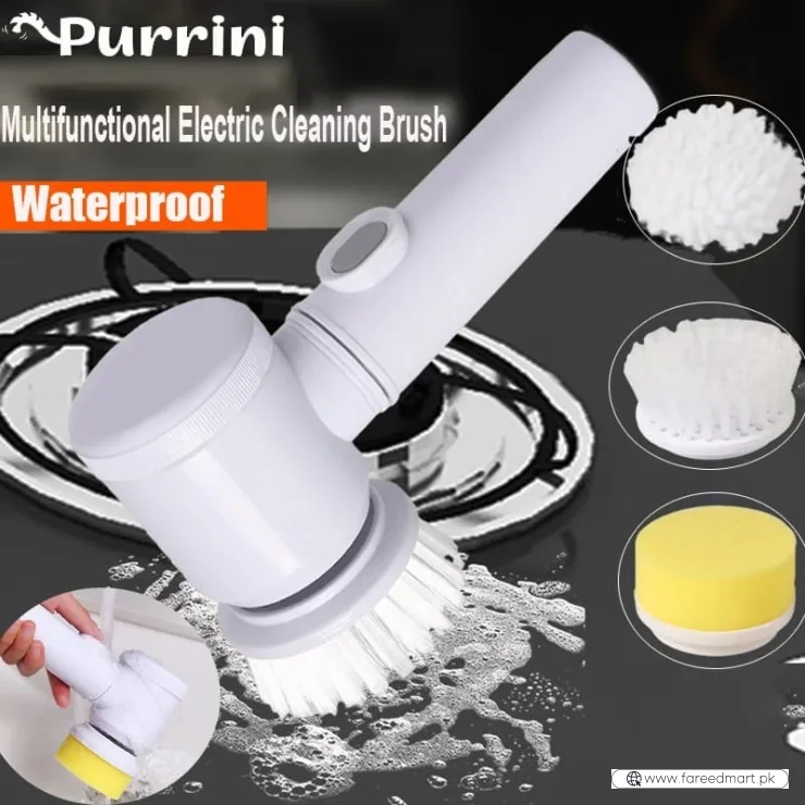 5-in-1 Rechargeable Magic Brush | Handheld Electric Scrubber | 360° Rotating with 3 Replaceable Multipurpose Brush Heads