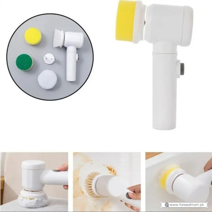 5-in-1 Rechargeable Magic Brush | Handheld Electric Scrubber | 360° Rotating with 3 Replaceable Multipurpose Brush Heads