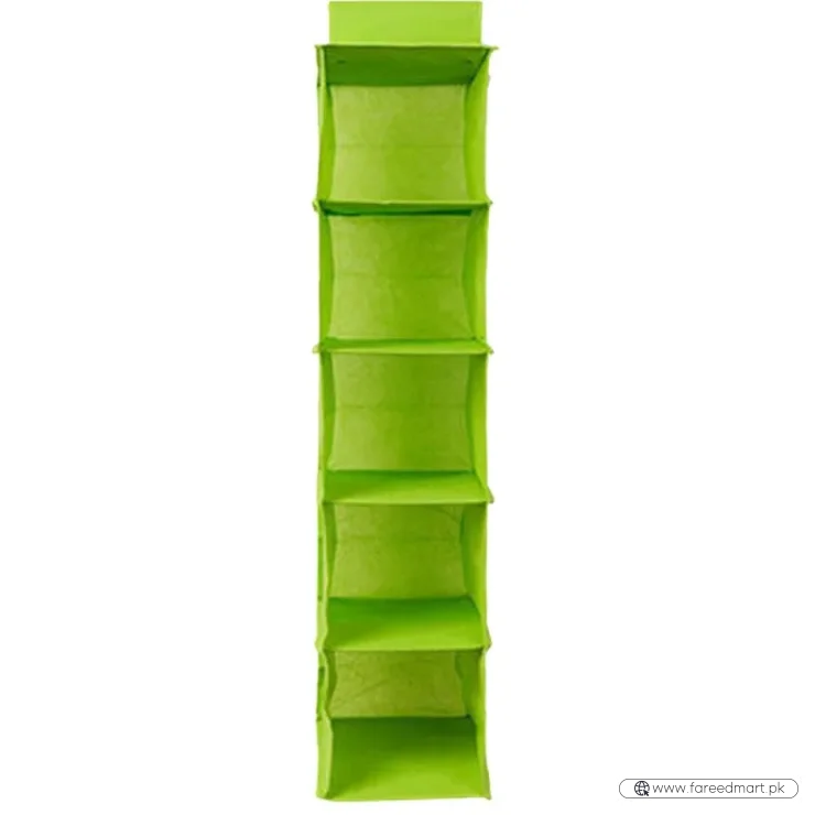 5 Shelf Clothes Hanging Organizer | Foldable Wardrobe Section Storage | Durable Fabric & Plastic