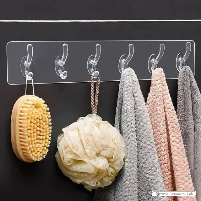 6-in-1 Heavy-Duty Self-Adhesive Wall Hooks | Waterproof Transparent Hooks