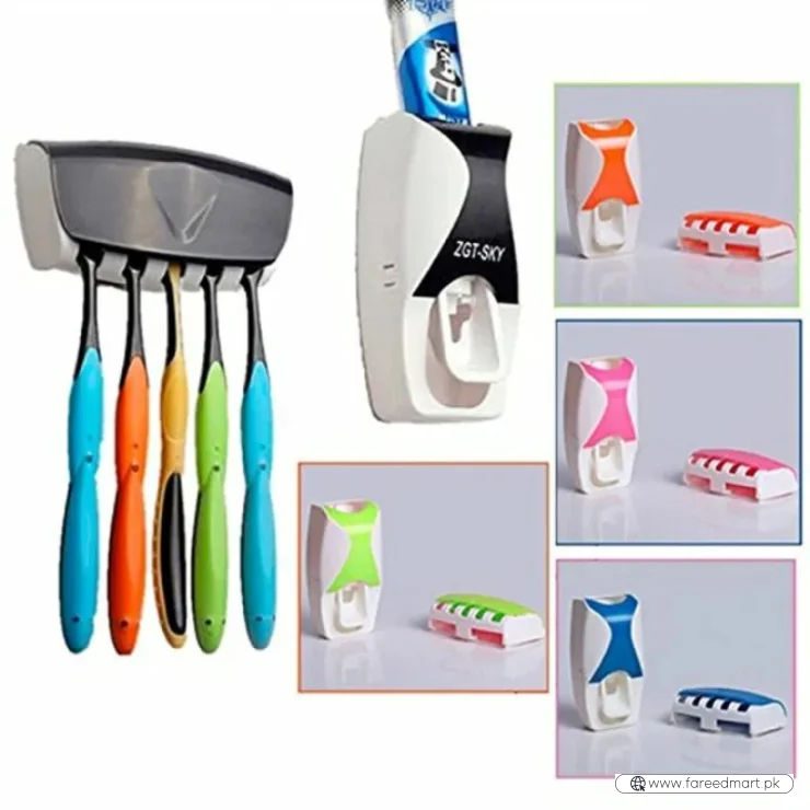 Automatic Toothpaste Dispenser Set with Wall-Mounted Toothbrush Holder | Touch-Free Bathroom Organizer