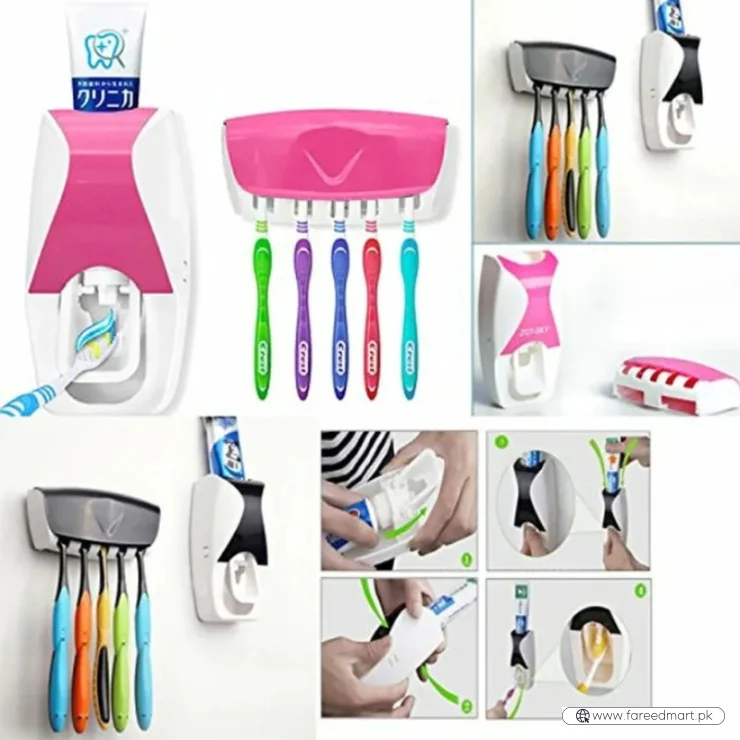Automatic Toothpaste Dispenser Set with Wall-Mounted Toothbrush Holder | Touch-Free Bathroom Organizer
