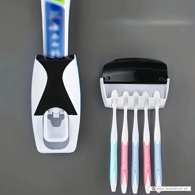 Automatic Toothpaste Dispenser Set with Wall-Mounted Toothbrush Holder | Touch-Free Bathroom Organizer