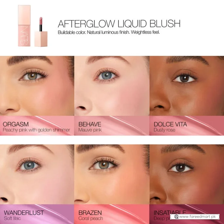 Behave | NARS Afterglow Liquid Blush 7ml Buildable Hydrating Blush with Sodium Hyaluronate and Vegan Protein