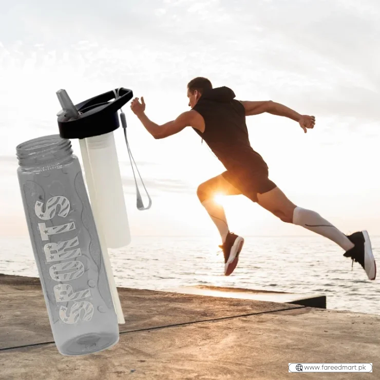 Black Stylish Water Sport Bottle 1000ml with Straw | Leakproof BPA-Free Hydration Bottle for School, Gym & Travel