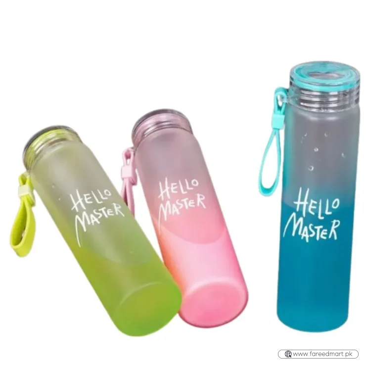 Blue Frosted Glass Water Bottle  |  Leak-Proof Insulated Bottle with Hello Master Decal Logo | 400ml