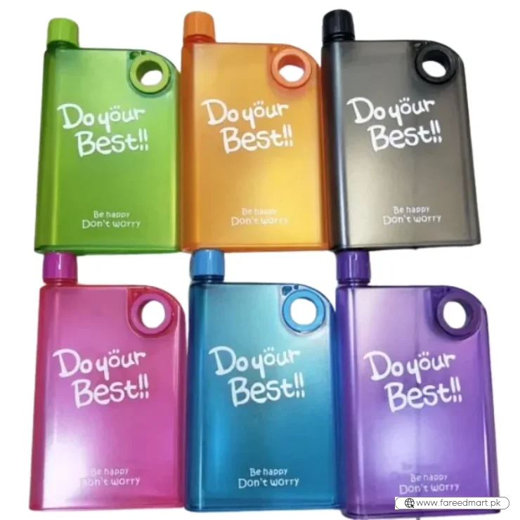 Blue Ultra Slim Notebook Style Water Bottle 380ml | Portable Memo Bottle for Travel, School & Office