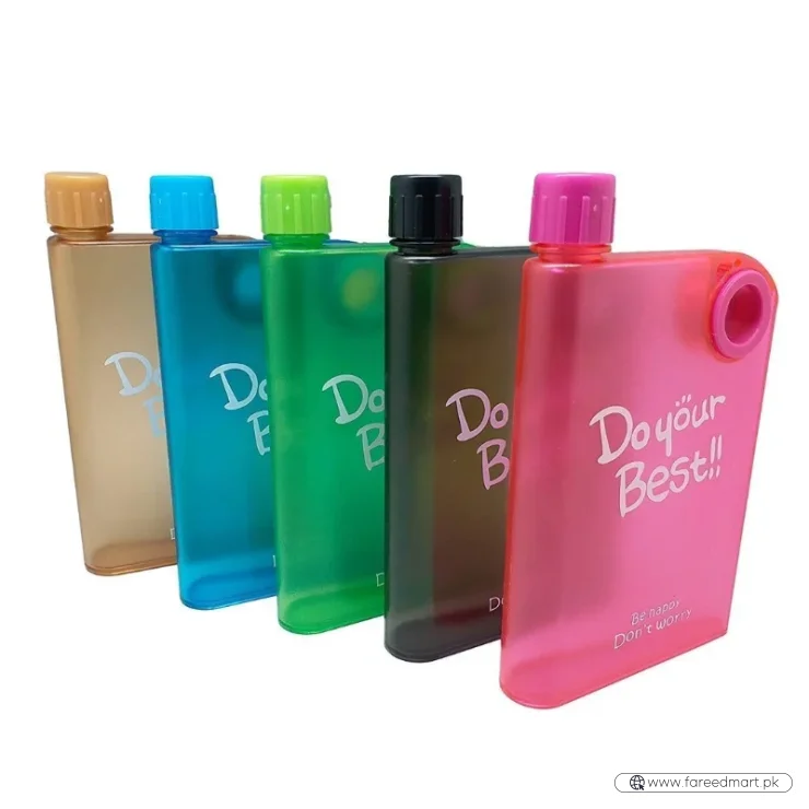 Blue Ultra Slim Notebook Style Water Bottle 380ml | Portable Memo Bottle for Travel, School & Office