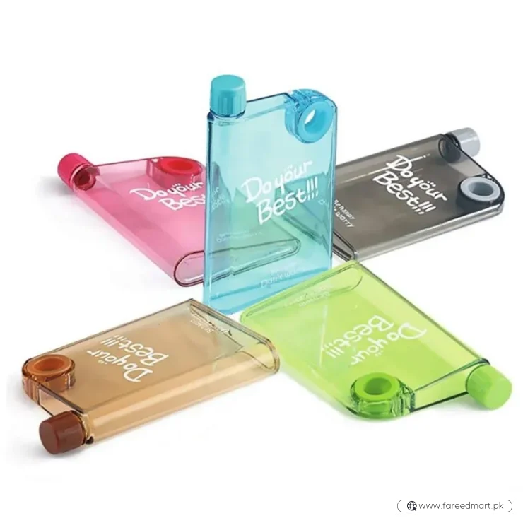 Blue Ultra Slim Notebook Style Water Bottle 380ml | Portable Memo Bottle for Travel, School & Office