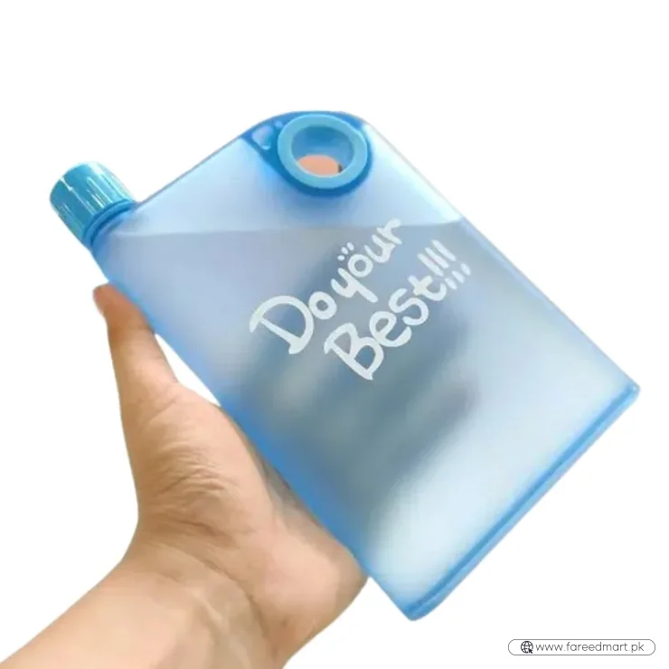 Blue Ultra Slim Notebook Style Water Bottle 380ml | Portable Memo Bottle for Travel, School & Office