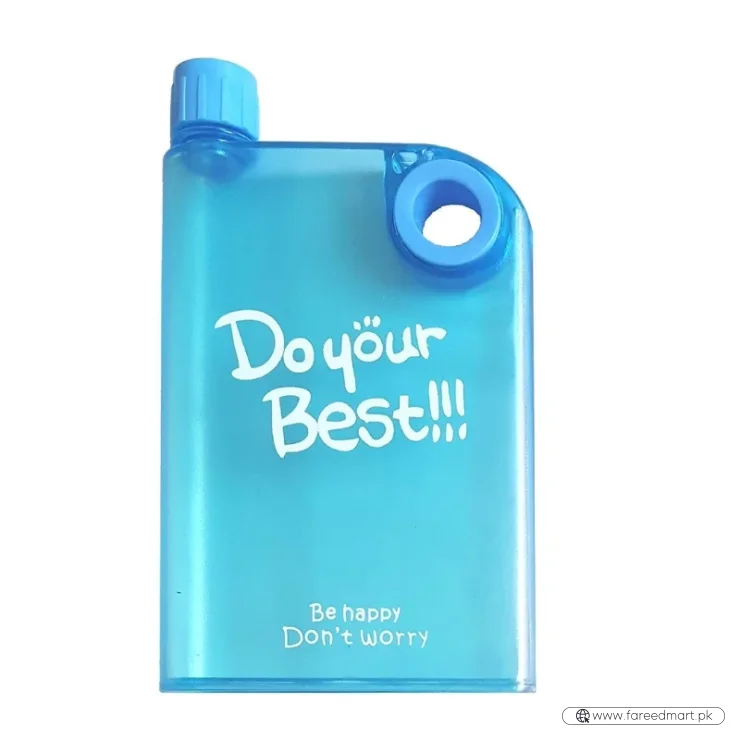 Blue Ultra Slim Notebook Style Water Bottle 380ml | Portable Memo Bottle for Travel, School & Office
