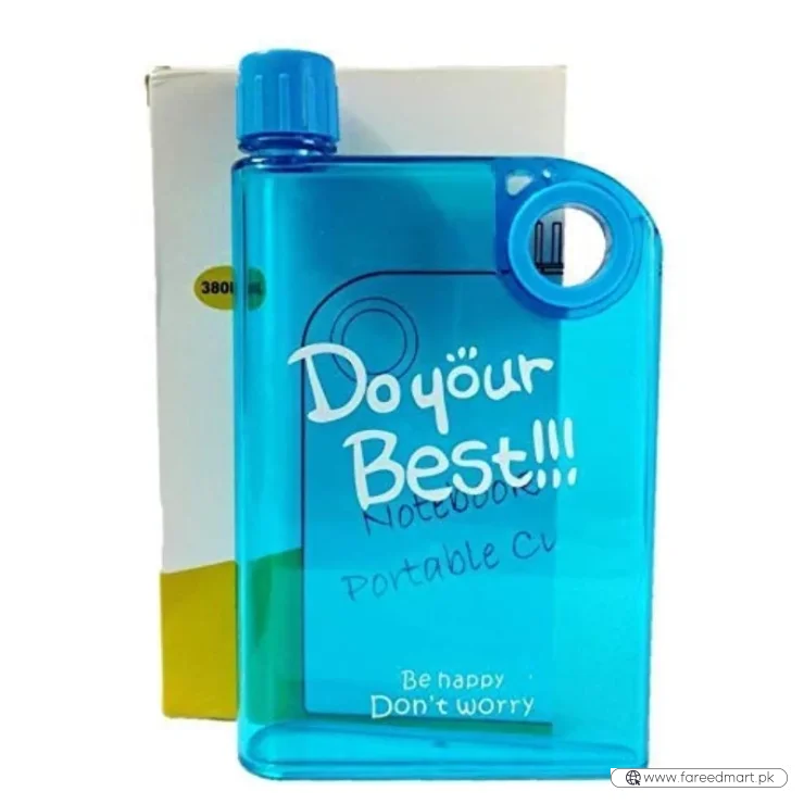 Blue Ultra Slim Notebook Style Water Bottle 380ml | Portable Memo Bottle for Travel, School & Office