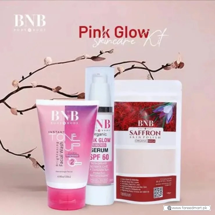 BNB Pink Face Glow Kit | 3-in-1 Skincare Wash Mask SPF Protection Set