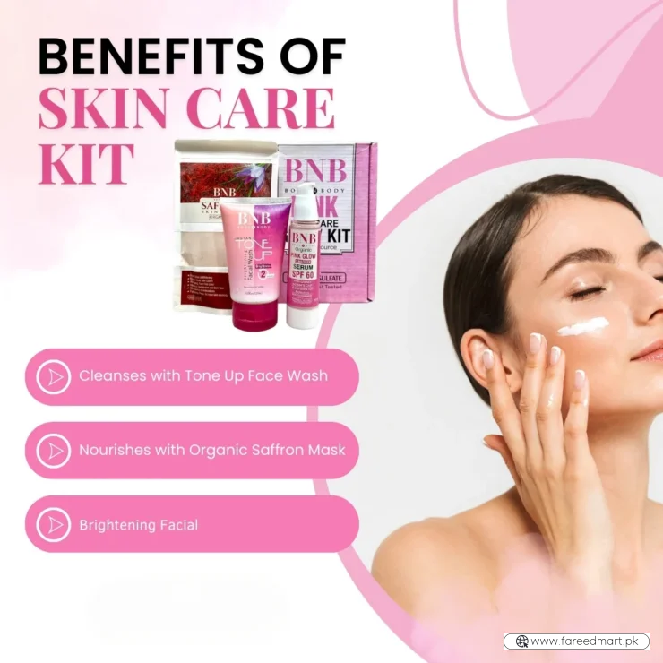 BNB Pink Face Glow Kit | 3-in-1 Skincare Wash Mask SPF Protection Set
