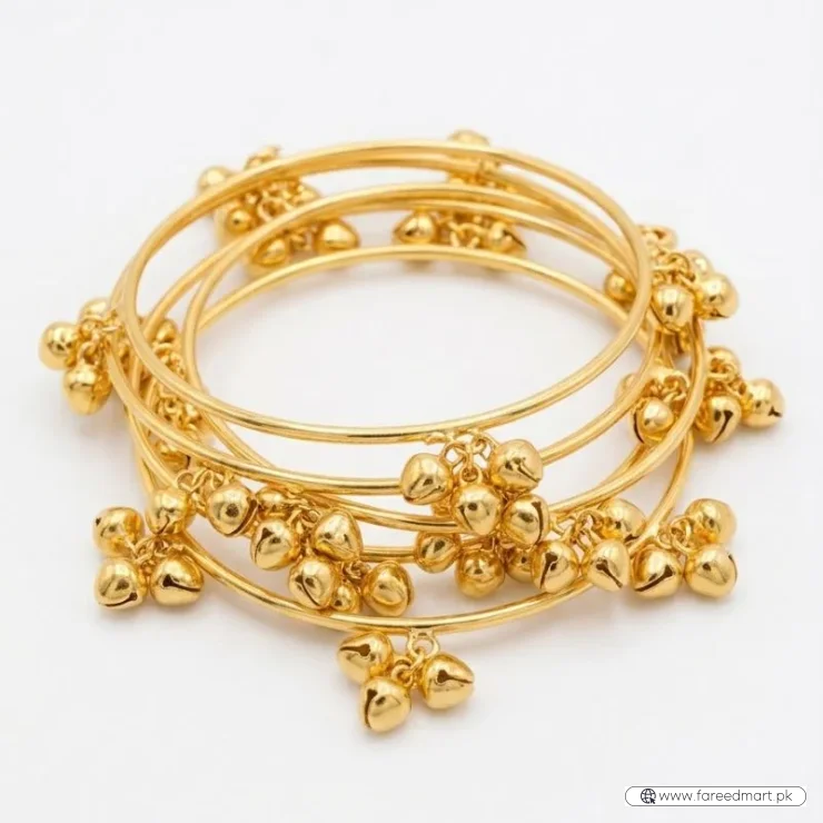 Brass Gold Kashmiri Ghunghroo Bangles Set of 4 Pcs | Traditional Oxidized Indian Festival & Mehndi Jewelry