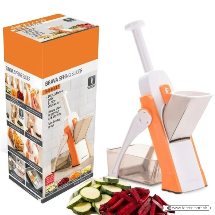 Brava Spring Vegetable Slicer Chopper | Manual Mandoline Cutter / Grinder | Multi-Function Fruit  &  Vegetable Slicer