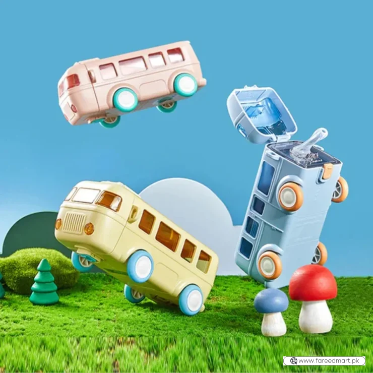 Bus Shape School Water Bottle | 500ml | With Strap | Cute & Leak-Proof | Random Color