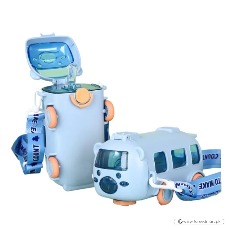 Bus Shape School Water Bottle | 500ml | With Strap | Cute & Leak-Proof | Random Color