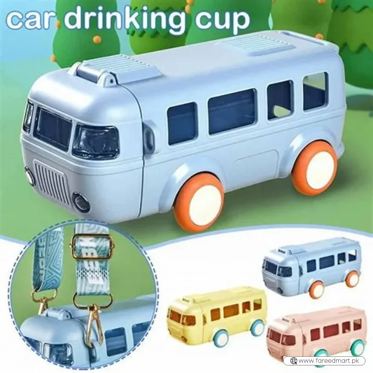 Bus Shape School Water Bottle | 500ml | With Strap | Cute & Leak-Proof | Random Color