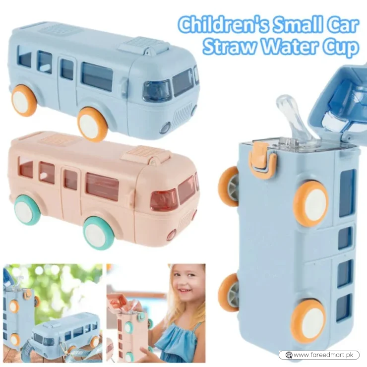 Bus Shape School Water Bottle | 500ml | With Strap | Cute & Leak-Proof | Random Color