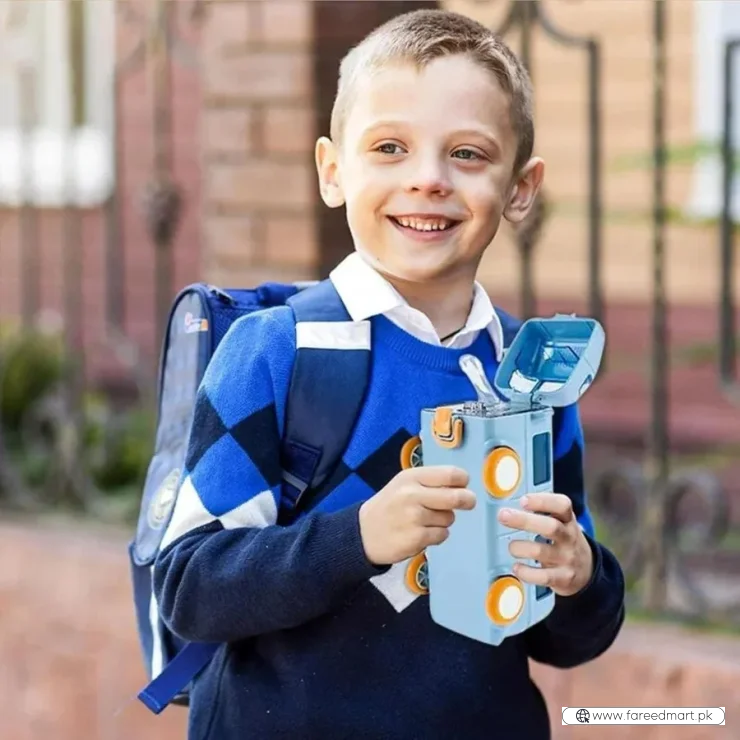 Bus Shape School Water Bottle | 500ml | With Strap | Cute & Leak-Proof | Random Color
