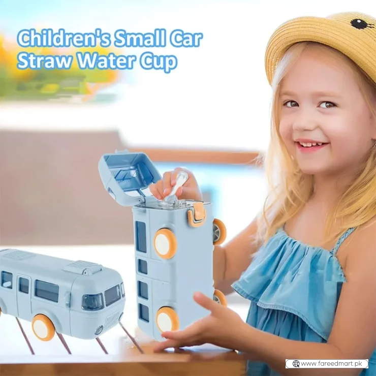 Bus Shape School Water Bottle | 500ml | With Strap | Cute & Leak-Proof | Random Color