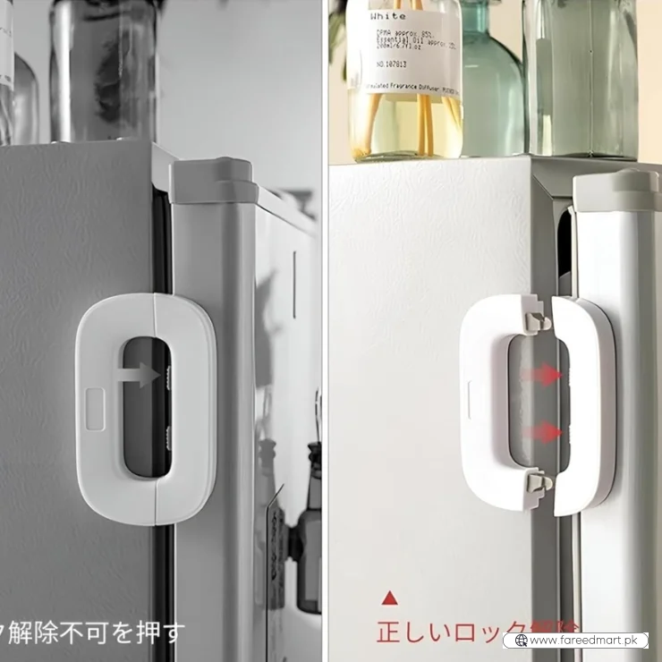 Child Safety Refrigerator Lock | Baby Proof Double Button Fridge Lock White & Grey