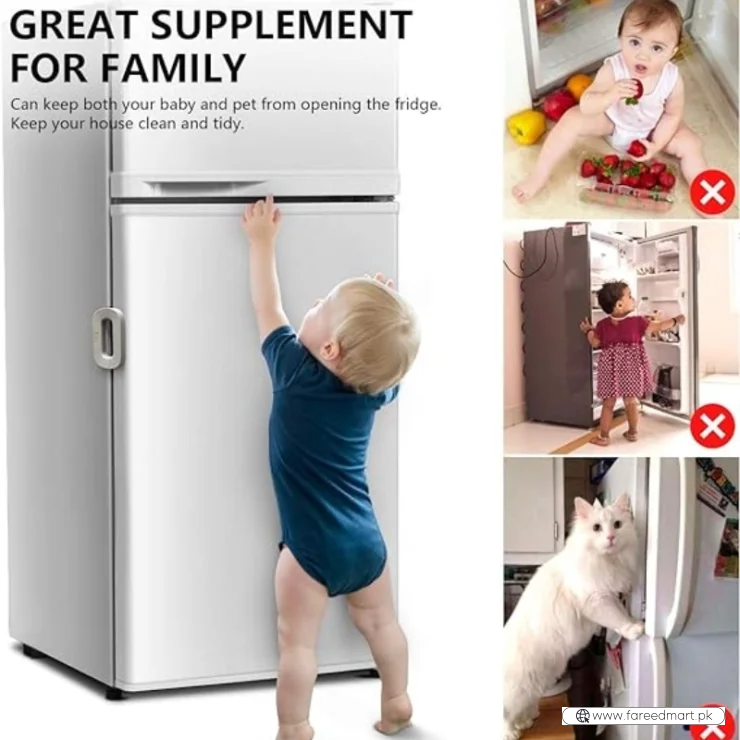 Child Safety Refrigerator Lock | Baby Proof Double Button Fridge Lock White & Grey